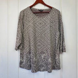 🎉HP🎉 Lucky Brand Women's 1X Scoop Neck 3/4 Sleeve Paisley Geometric Boho Top